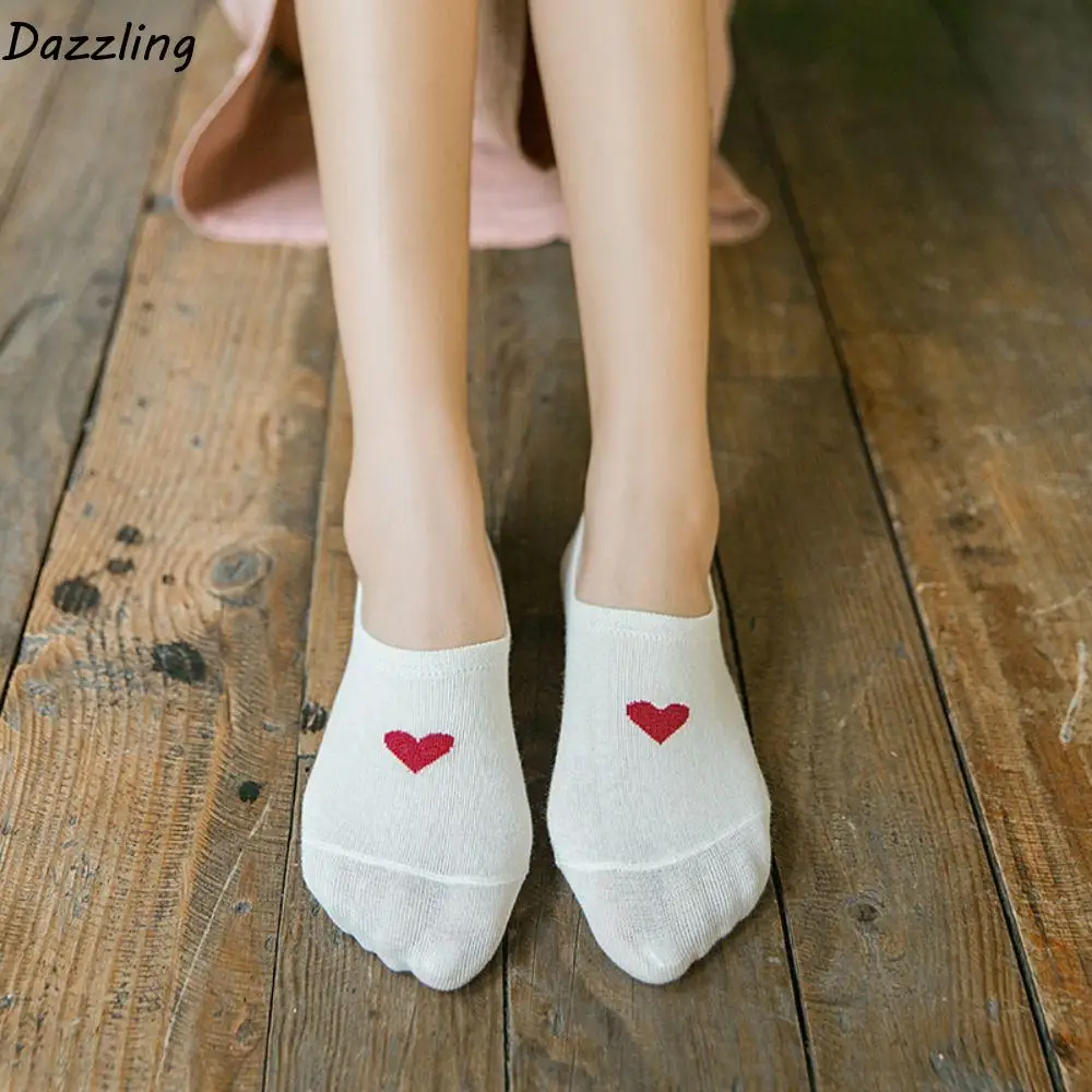 

5Pairs Fashion Love Heart Boat Socks Low Cut Anti Slip Short Tube Socks Female Hosiery Sweet Invisible Socks Outdoor