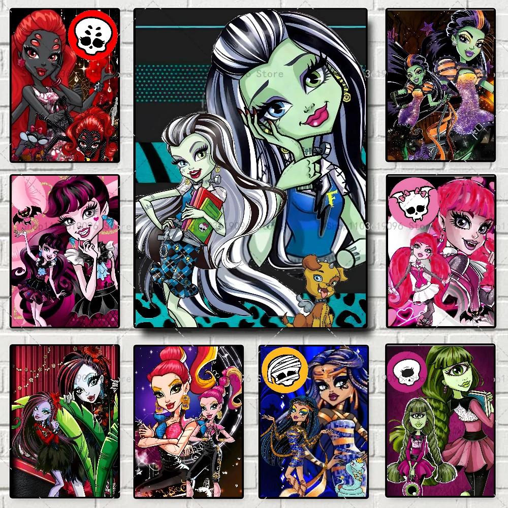 Cartoon Monster High Classic Anime ROLE Poster Self-adhesive Art Waterproof Paper Sticker Coffee House Bar Room Wall Decor