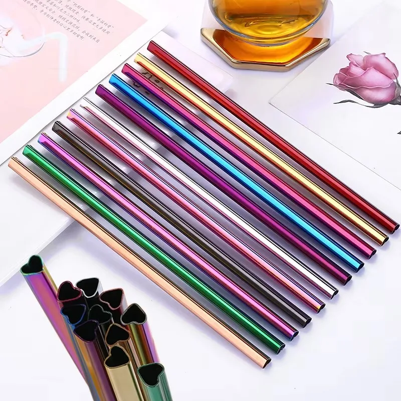 200Pcs/Lot Drinking Straw Reusable Metal Straw Heart-shaped Bubble Tea Straws 304 Stainless Steel Pearl Milkshake Straw 21.5cm