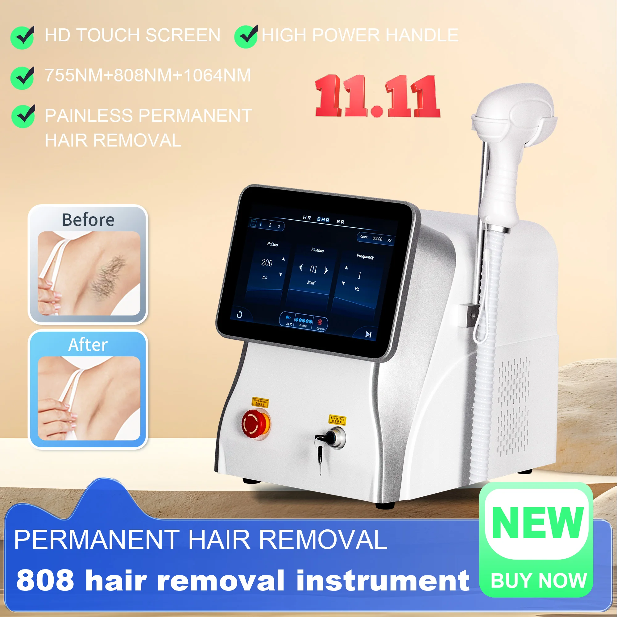 

Advanced 4000W White Diode Laser Hair Removal Machine - Painless 755nm, 808nm, 1064nm Ice Titanium Lazer Epilator