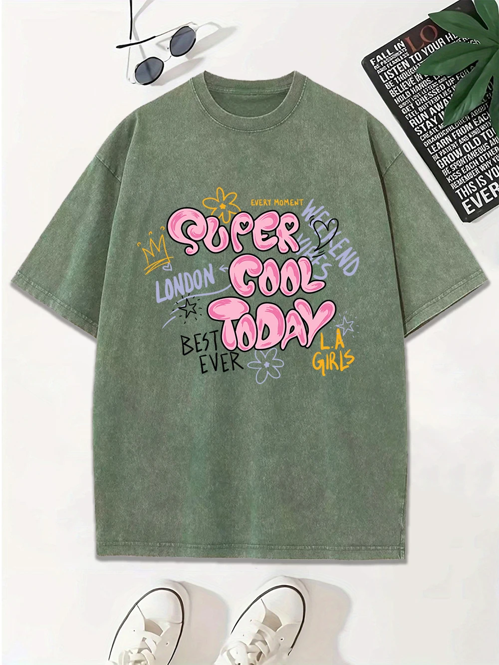 

Super Cool Best Today Prints Washed T-Shirts Women Cotton Oversized Tops Summer Distressed O-Neck T Shirts Casual Woman Clothes