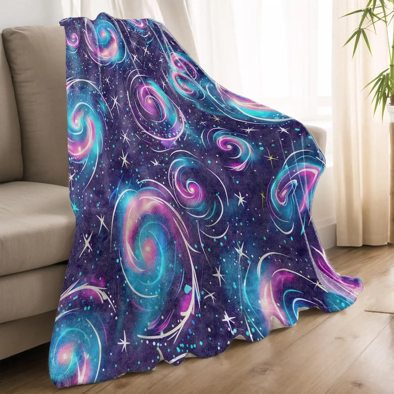 Galaxy Blanket Cosmic Spiral Design Soft Fleece Throw Space Theme Home Decor Kids Room Gift