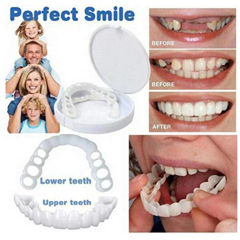 

Sdotter New Remarkable Teeth Veneers Fake Tooth Cover Perfect Fit Teeth Snap On Silicone Smile Teeth Dentaduras Flexibles Tool C