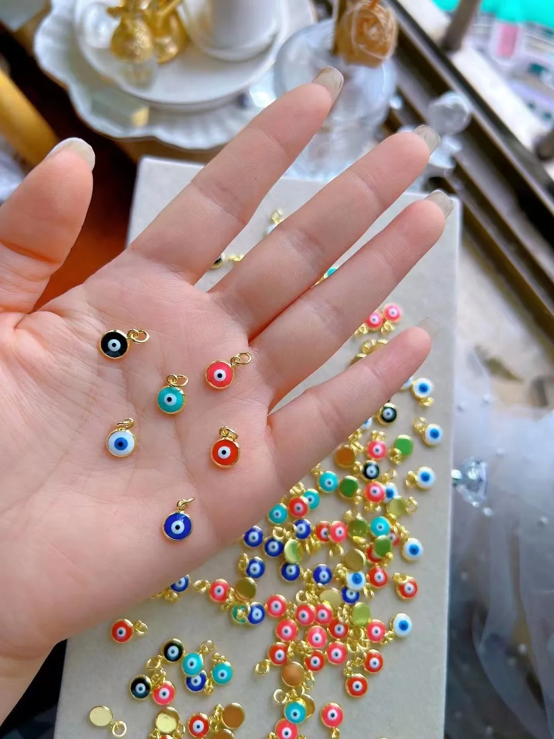 30 قطعة ، 8 مللي متر لطيف عملة مستديرة التركية المينا عين الشر سحر قلادة ، مكونات قلادة ملونة اكسسوارات لوازم بالجملة