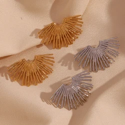 Street Exaggerated Ray Fan-shaped Earrings Unique 316L Stainless Steel Jewelry 18K Gold Plated Women's Earrings Gift