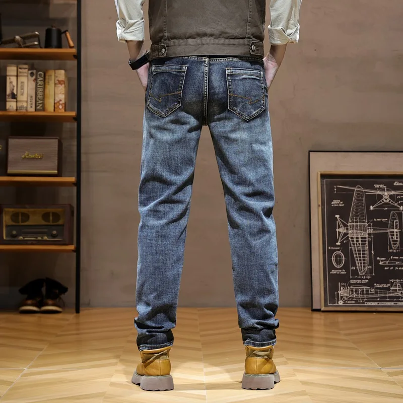 Jeans longs déFlexpour hommes, pantalons slim, jambe droite, mode américaine, littérature rétro, processus de sang de chat, nostalgie, américains