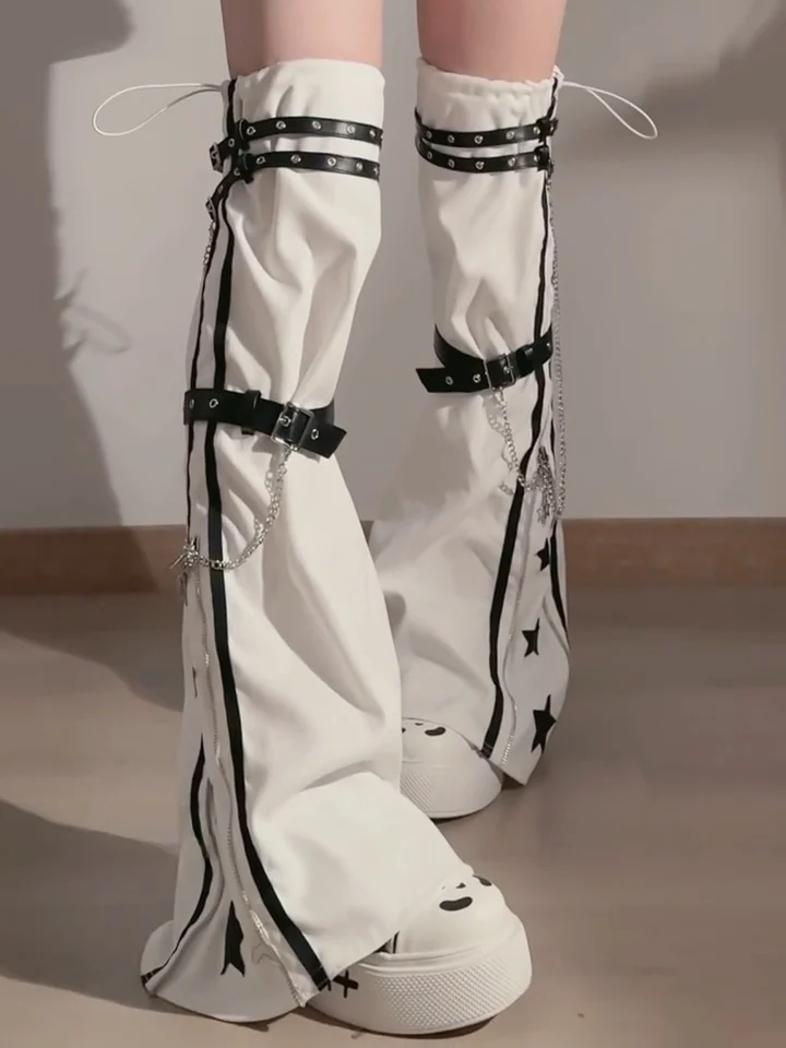 パンクデザインスターパターンレギンス和風サブカルガール古着太ももソックスオーバーレイファッショナブルなレッグカバー