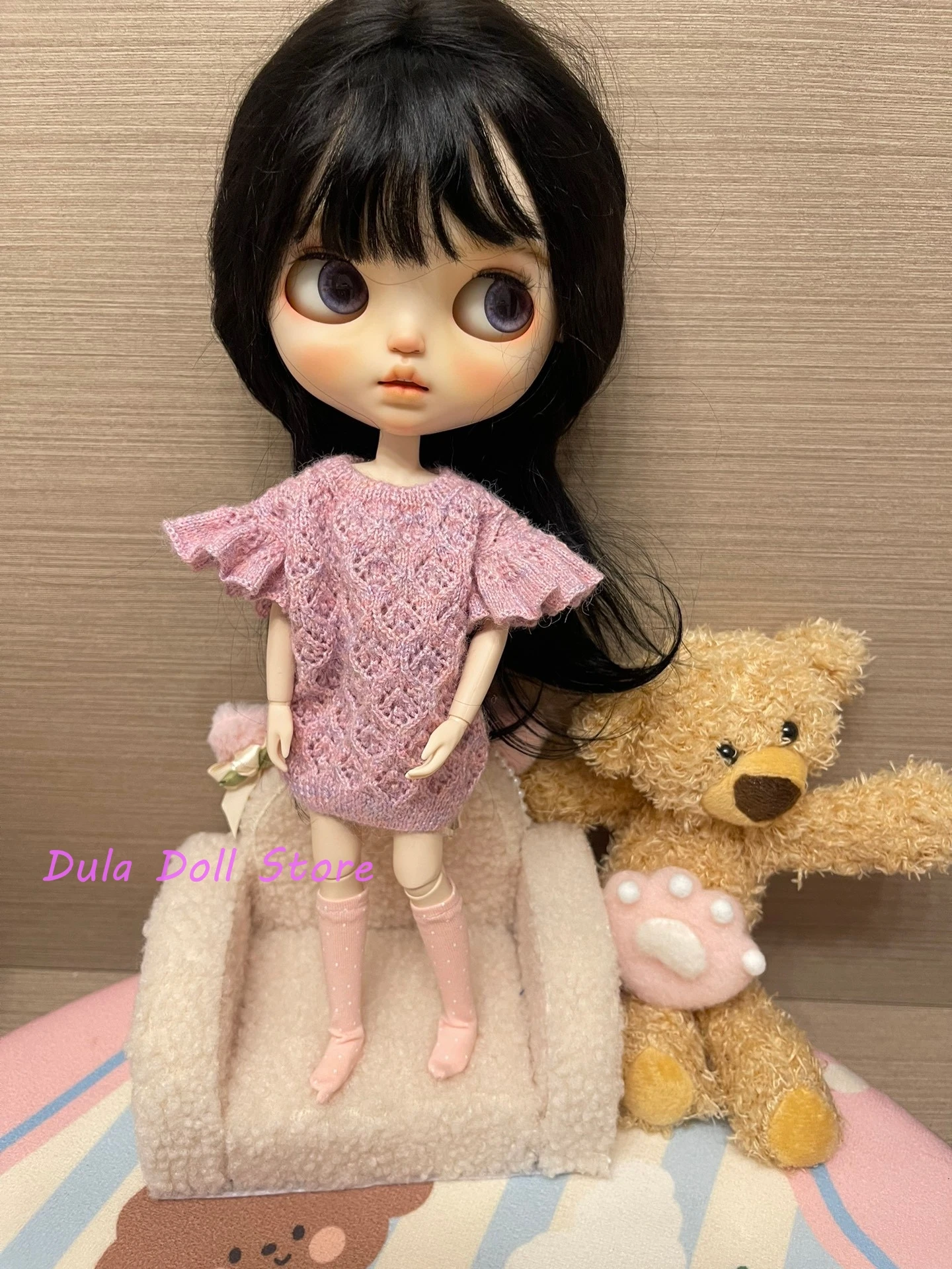 

Dula Doll Clothes Dress Hand woven diamond hollow skirtsweater for Blythe Landoudou Landazz ob24 ob22 1/6 body doll