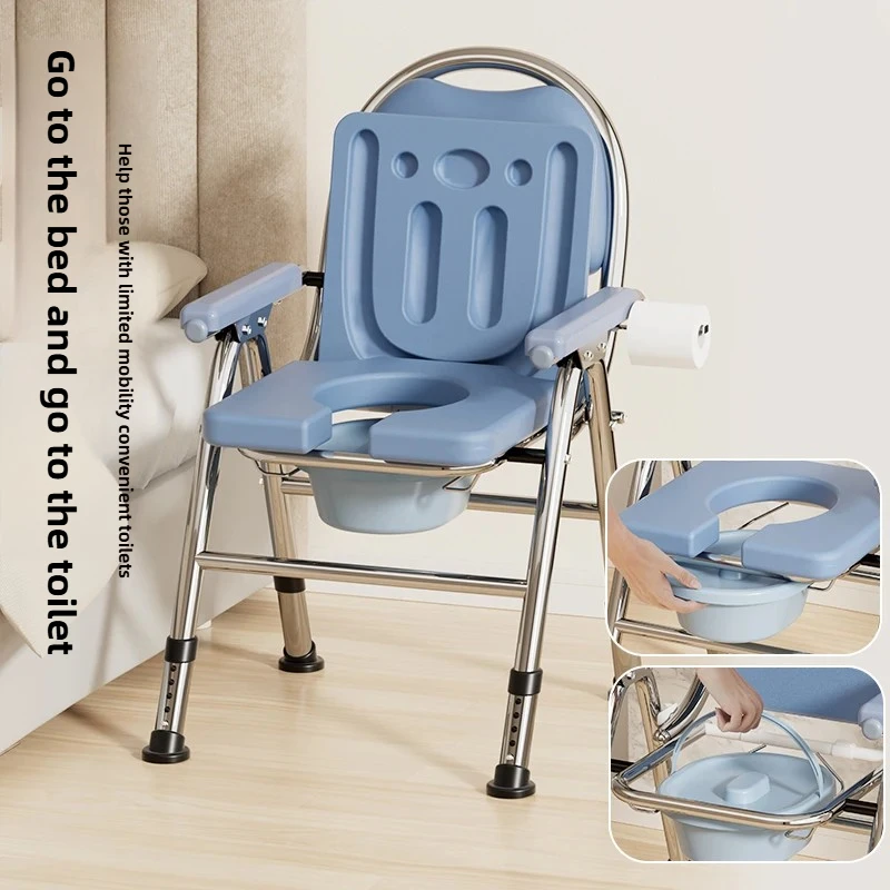 Foldable Commode Chair for Elderly Portable Toilet Chair with Armrests Bathroom Shower Chair