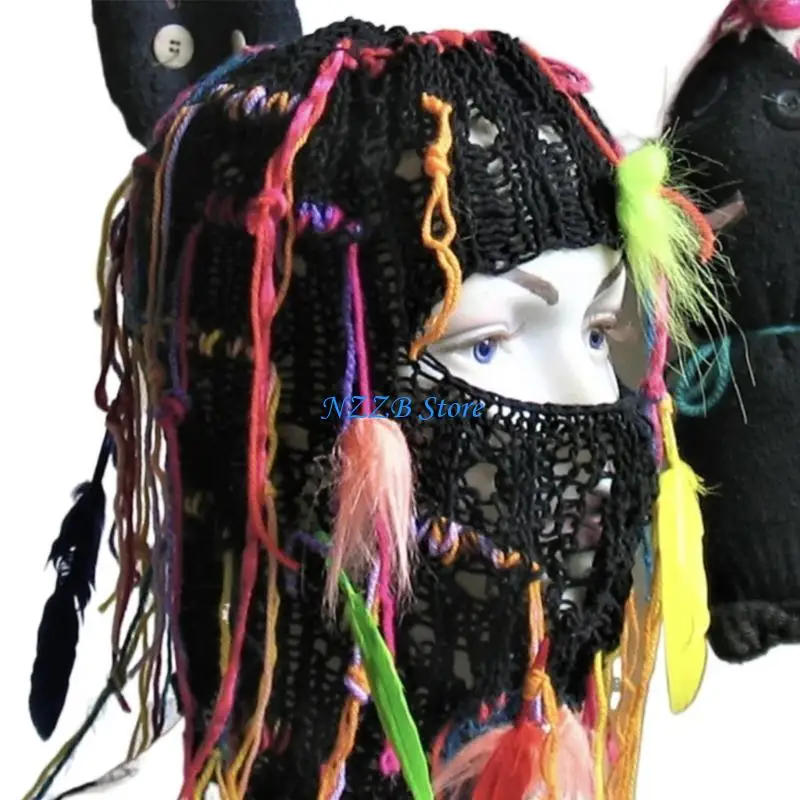 T21F يندبروف الشتاء متماسكة مخطط بالاكلافا قبعة للنساء الرجال إبقاء الرقبة قبعة تدفئة الطقس البارد الدراجات المشي لمسافات طويلة #3