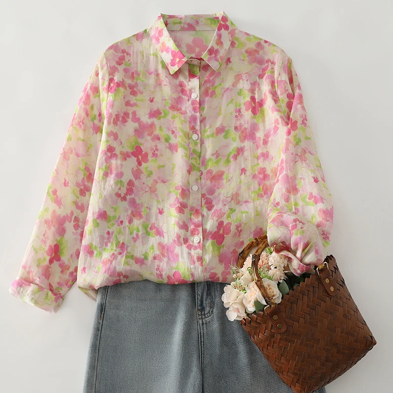 Quali Stampa floreale irt Donna Sottile Estate Lungo Sve Taglio dritto Classico Versatile Fibra di poliestere Top Summer Faion