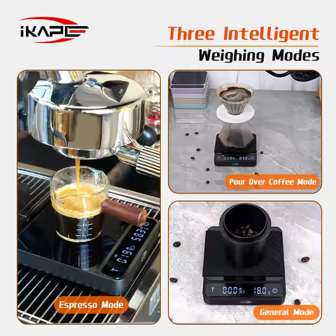 IKAPE Top Mirror Espresso Scale With Timer High Precision USB Digital Coffee Scale 2kg/0.1g Accuracy For Pour-Over Kitchen Home