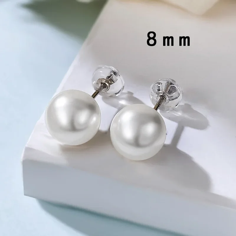 New S925 All Body Sterling Silver Round Strong Light Shijia Pearl Ear Studs for Women French Daily Fashion Versatile