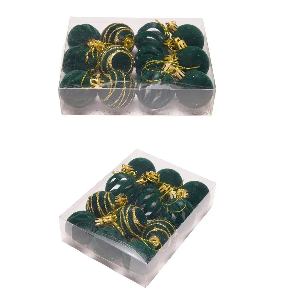 12pcs/Set Hiasan Bola Natal 4CM Berkilau Beludru, Perlengkapan Pohon Natal, Bola Natal Plastik Berlapis Bulu, Dekorasi Karangan Bunga Natal