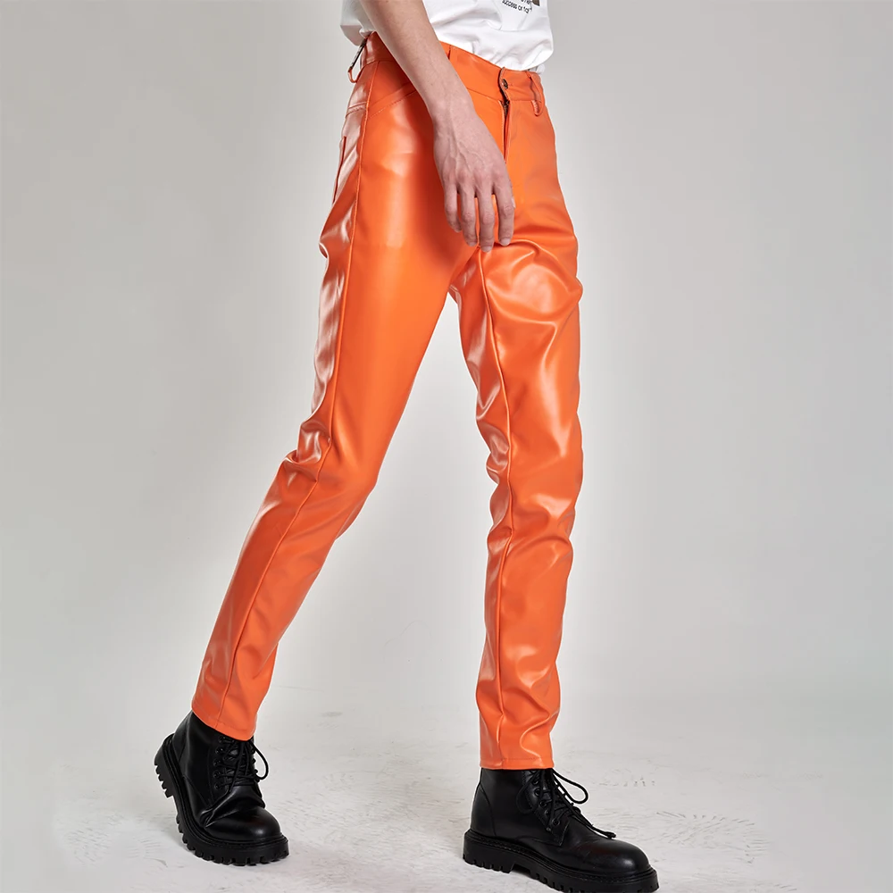 Herren-Lederhose, schmale Passform, Stretch, modische PU-Lederhose, Nachtclub, Party- und Tanzhose, dünn – Detail 2