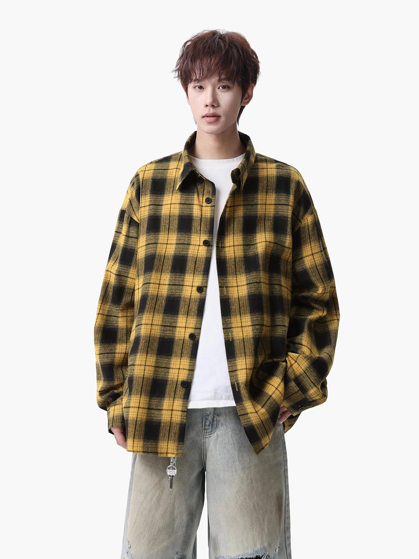 

Boyue Large Size Plaid Long Sve irt Casual Sle for Men And Women Spring Autumn Outerwear Vintage Hong Kong Sle