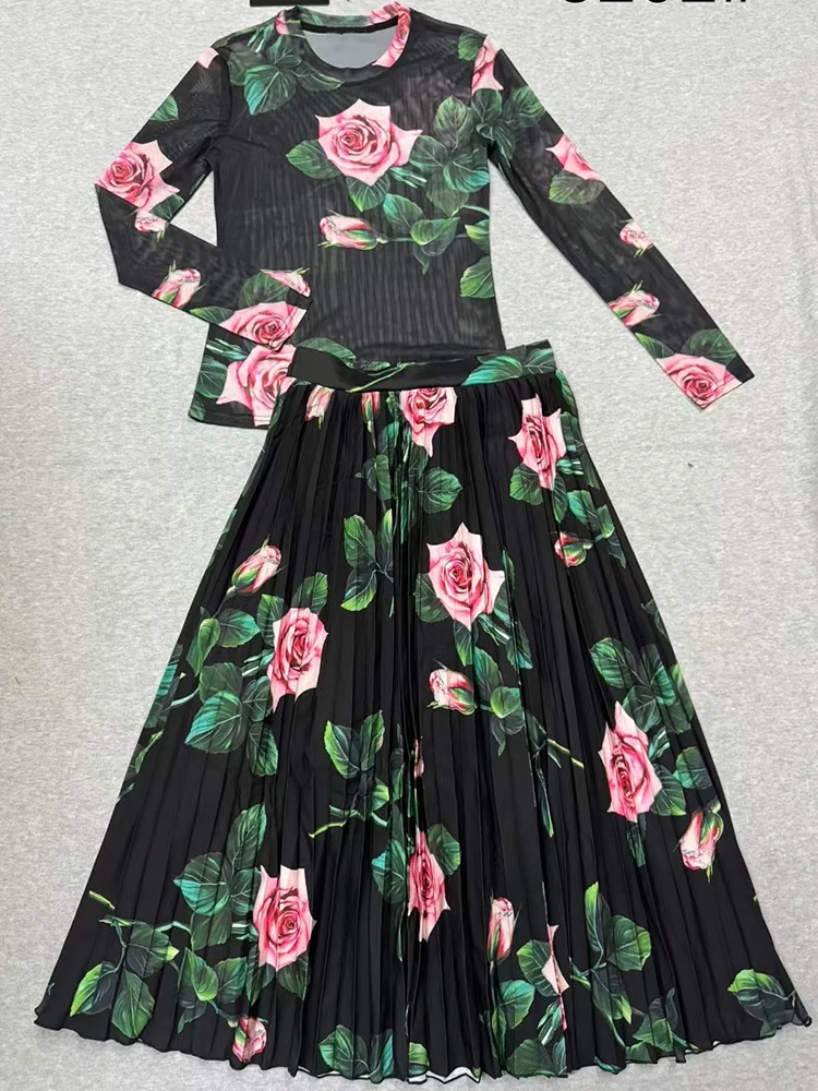 

Spring and summer 2025 new two-piece suit T-shirt with round neck and short sleeves+elastic waist skirt casual women's dress