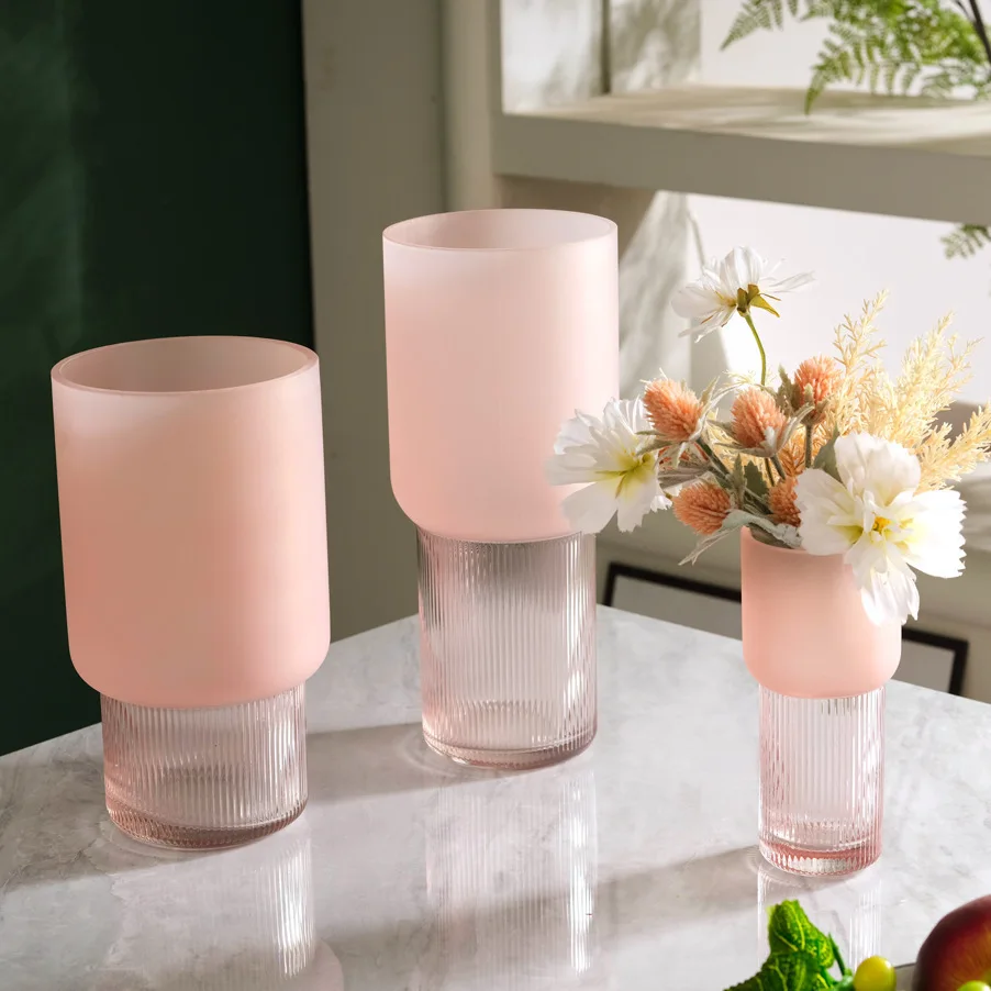 Imagem -03 - Vaso de Vidro Fosco para Arranjo Floral Minimalista Criativo Cilíndrico Hidropônico Decoração do Lar Acessórios Minimalistas Textura Rosa