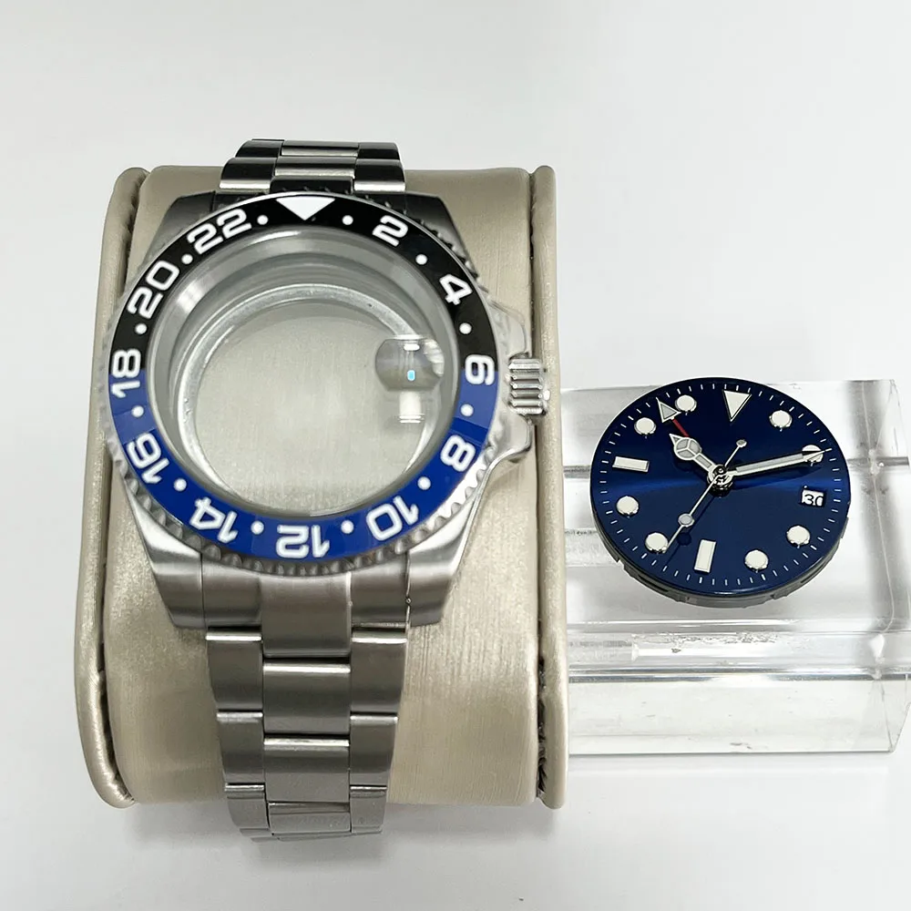 

GMT Ceramic Blue Dial Bezel 40mm case Stainless Steel bracelet Sapphire Glass waterproof diving A6 Accessories NH35 NH34 NH36