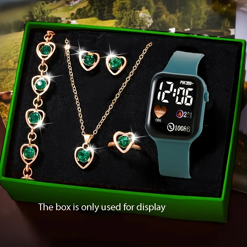 Sports Multifunctional Mini Electronic Watch Set With Heart-Shaped Trendy Accessories Necklace Earrings Ring Set for Teenagers image 5
