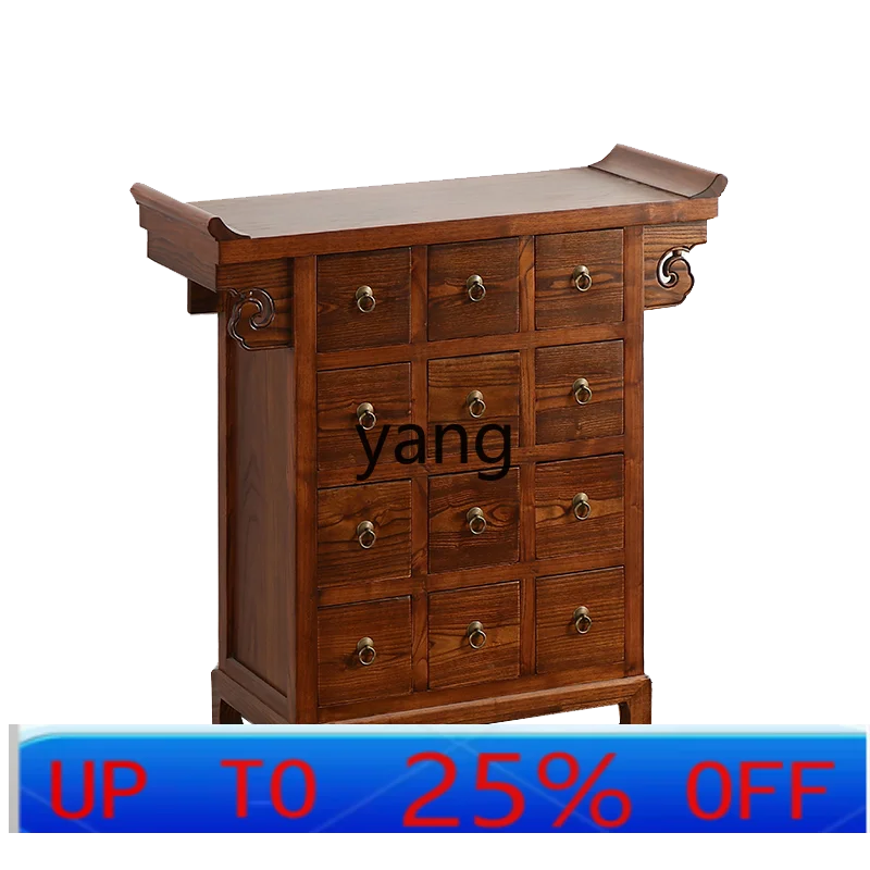LMM new Chinese-style solid wood chest cabinet, entrance foyer decorative storage warped head storage tea cabinet