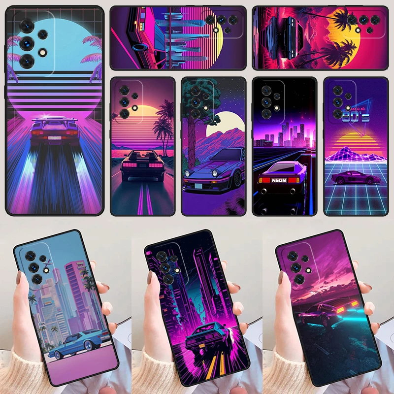 Synthwave 80s Retro Car For Samsung A52 A72 A73 A20e A21S A50 A70 A11 A12 A42 A31 A40 A51 A71 A32 A80 A91 Phone Case Cover