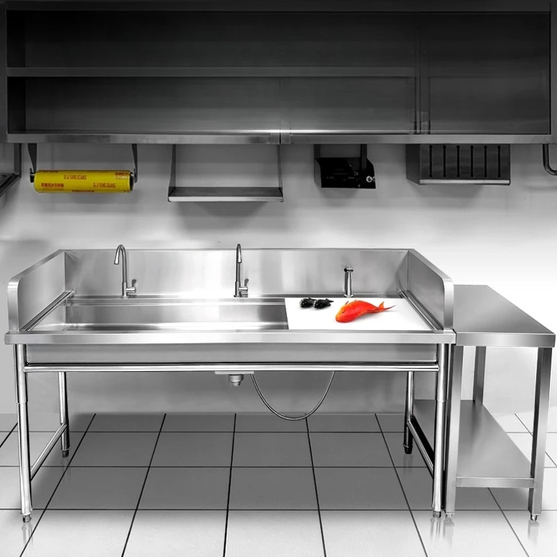 

Stainless steel table cutting operation table planing fish chicken and duck pool operation table with cutting board commercial