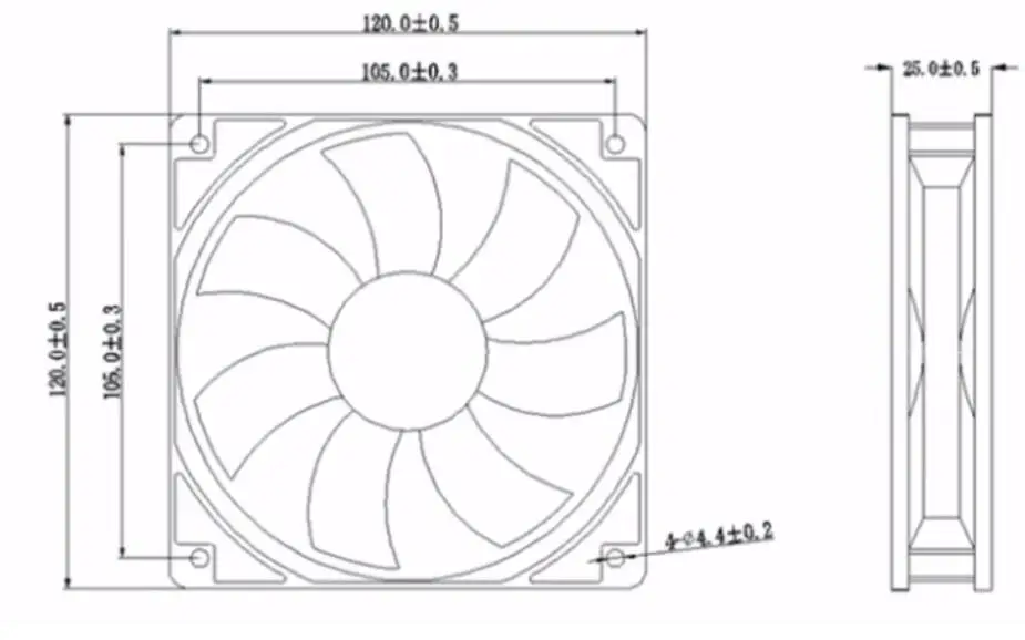 GF1225B DC 24V 0.25A 120x120x25mm 2-Wire Server Cooling Fan