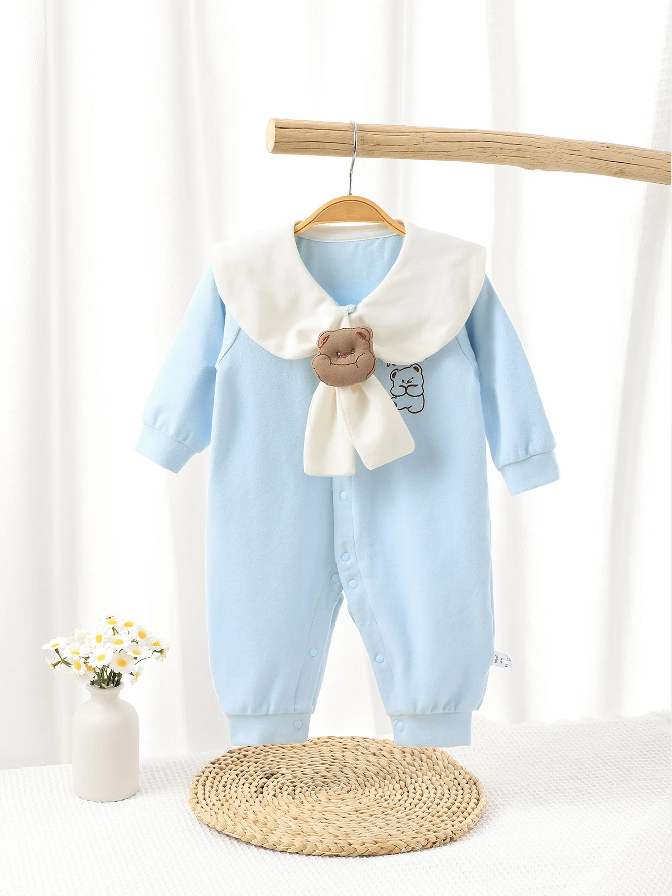 

Новый детский весенне-осенний теплый темно-синий воротник, милый комбинезон с длинными рукавами и медвежонком, платье на гусеничном ходу