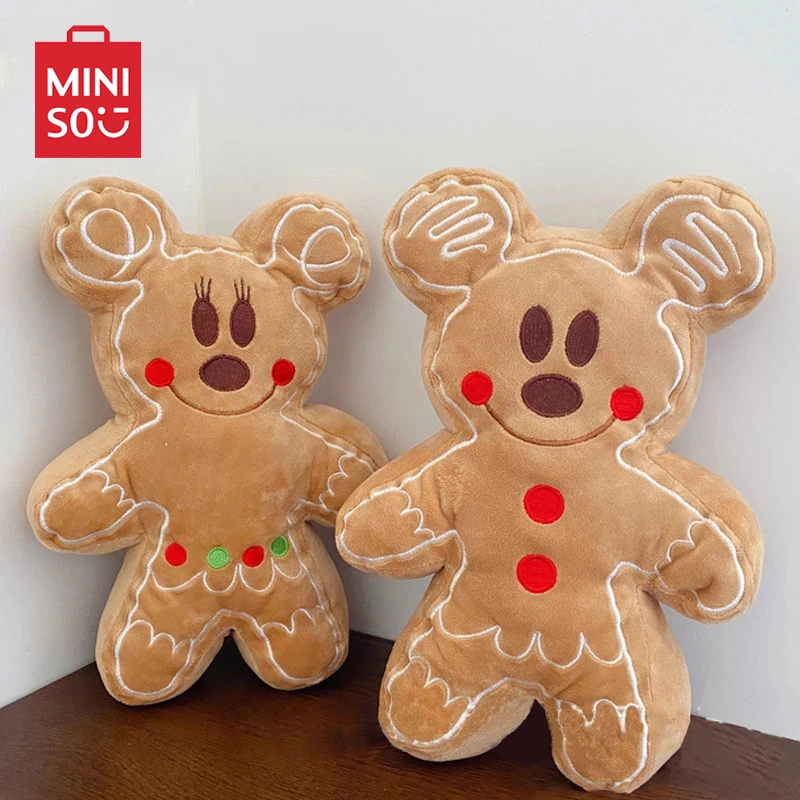 Xmas Gingerbread Man Mickey Mouse Minnie Plush Toys Miniso Disney Cookie Man Anime Plush Doll Toy Kawaii Boy Girl Cartoon Doll