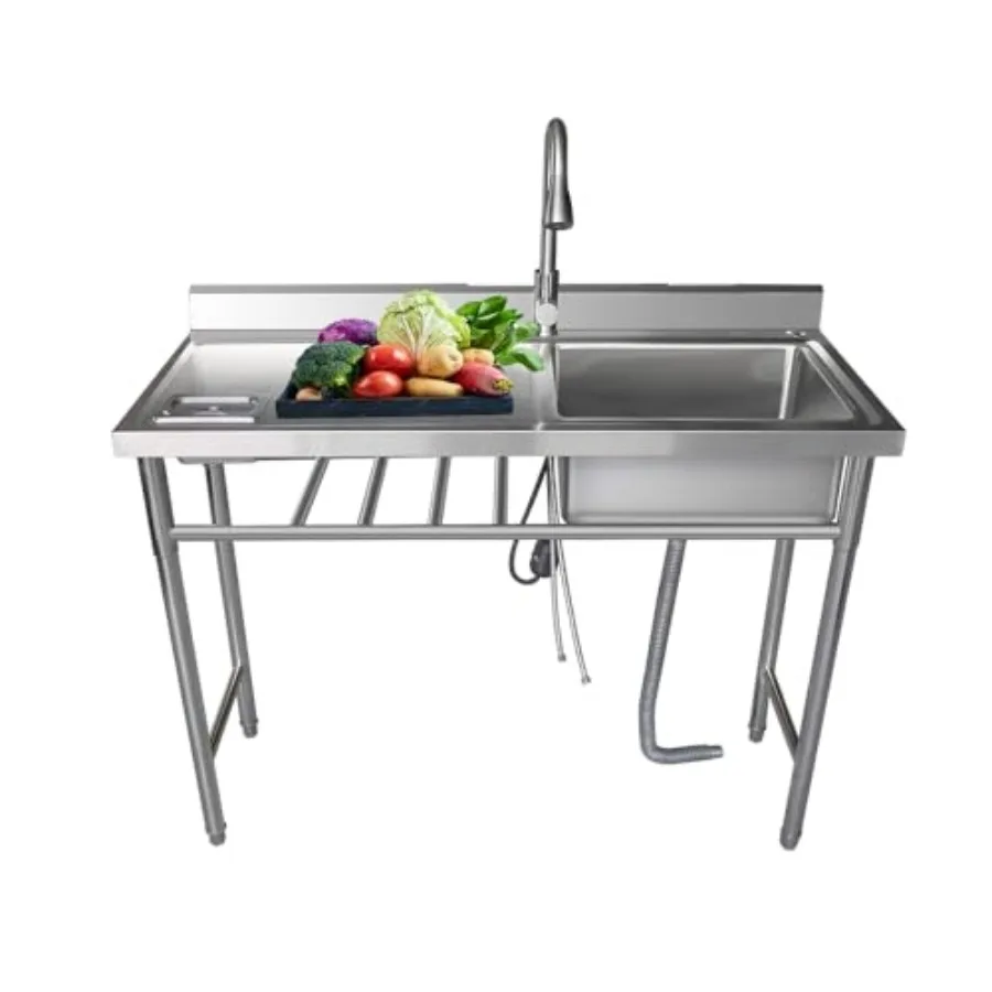 

Free-standing stainless steel single bowl commercial restaurant kitchen sink set with kitchen faucets ideal for outdoor utility