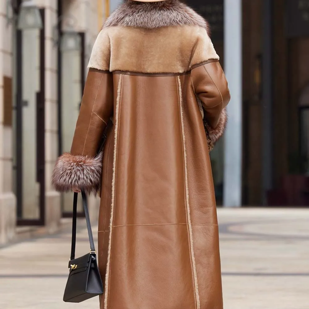 スリムロング本革ジャケット女性ファッションソリッドボタンコート女性エレガントなネクタイベルトウエストポケットジャケット女性レディース