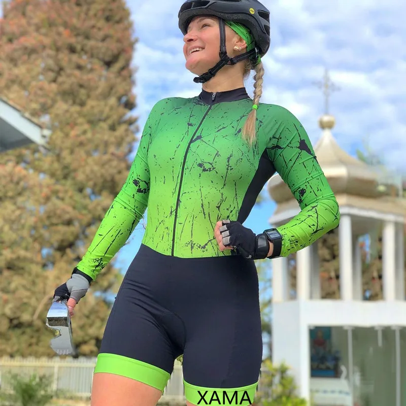 XAMA Quick Dry Work Cycling Suit Women Little Monkey Choose West Long Sleeve Summer and Autumn Onesie Bike Road Suit 20D MTB