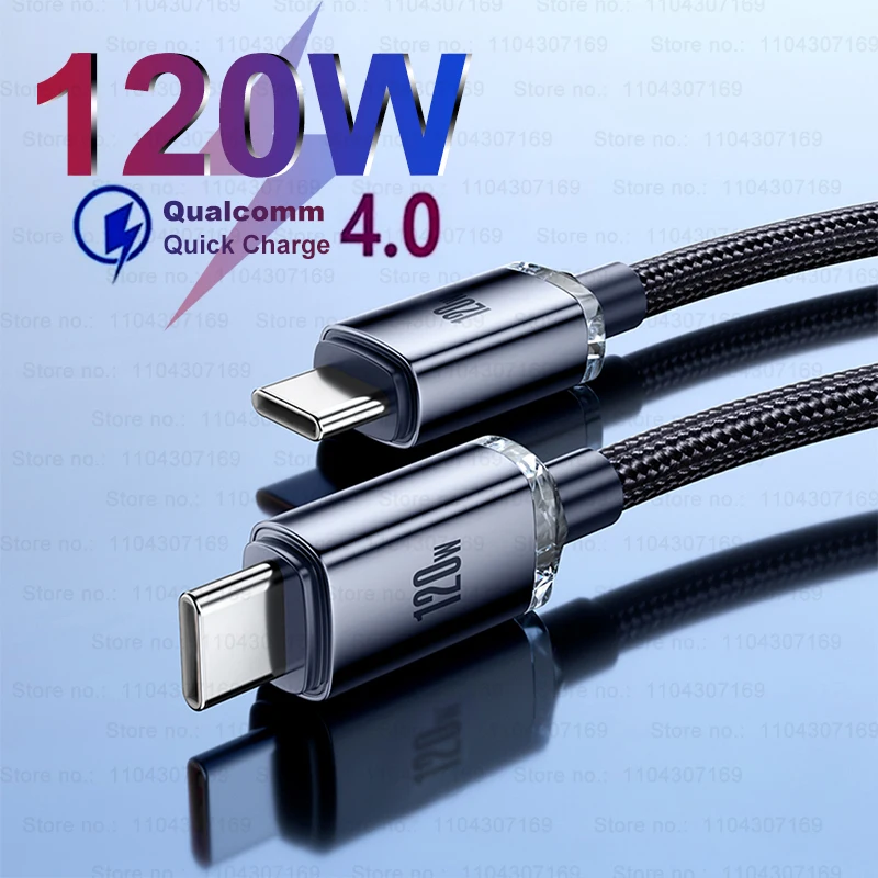 120W PD USB-C to USB C Fast Charger Cable For Apple iPhone 16 Pro Max 15 Plus Type C Quick Charging For Xiaomi mi Samsung Cable