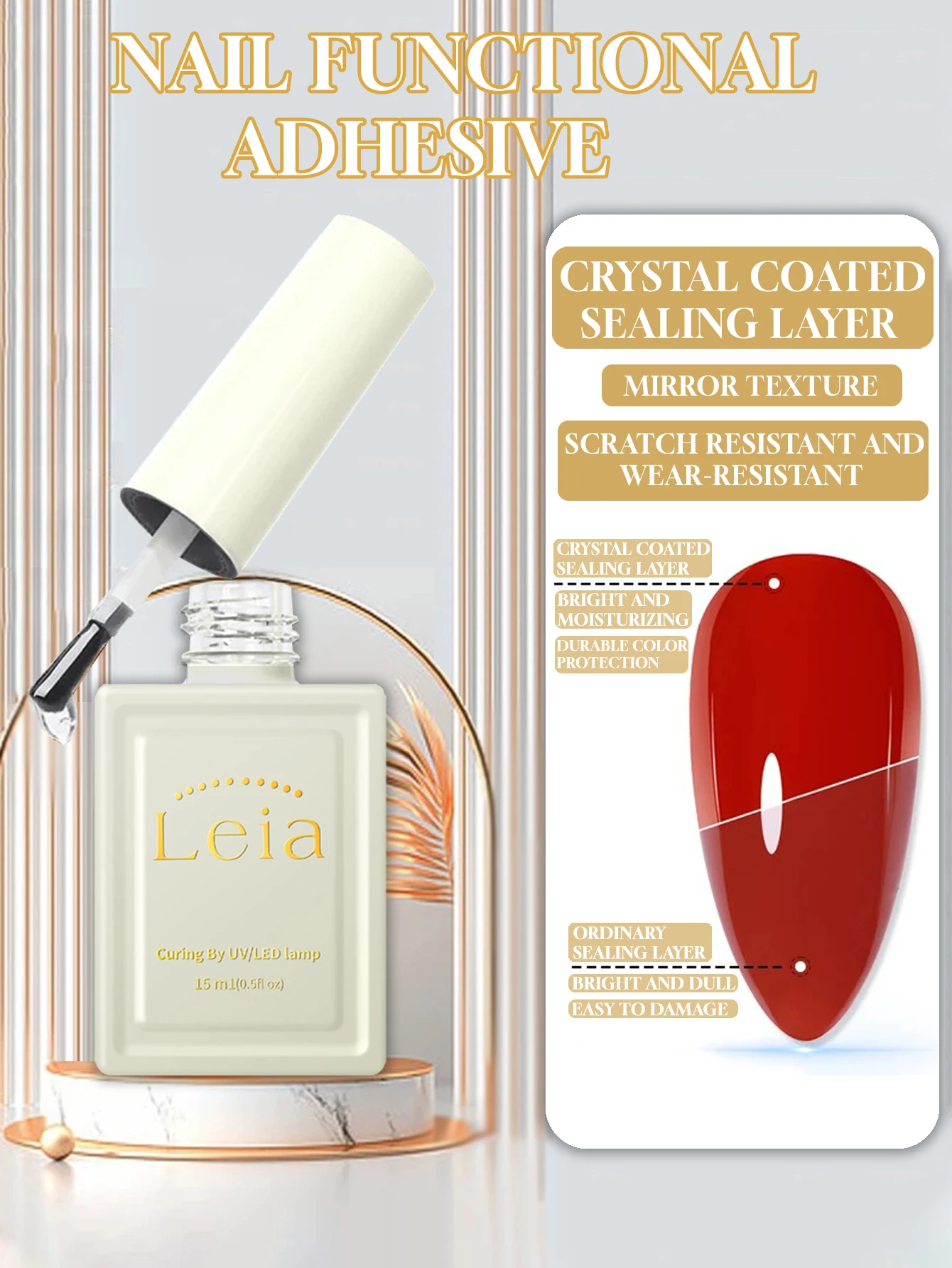 

1Pcs 15ml Glass Top Coat Long Lasting Clear Rubber Top Coat LED UV Strengthen Nails High Gloss Top Finish Gel Nail Polish