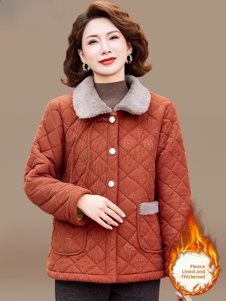 

Модная утепленная хлопковая куртка на флисовой подкладке для женщин среднего возраста, новая зимняя коллекция женской одежды