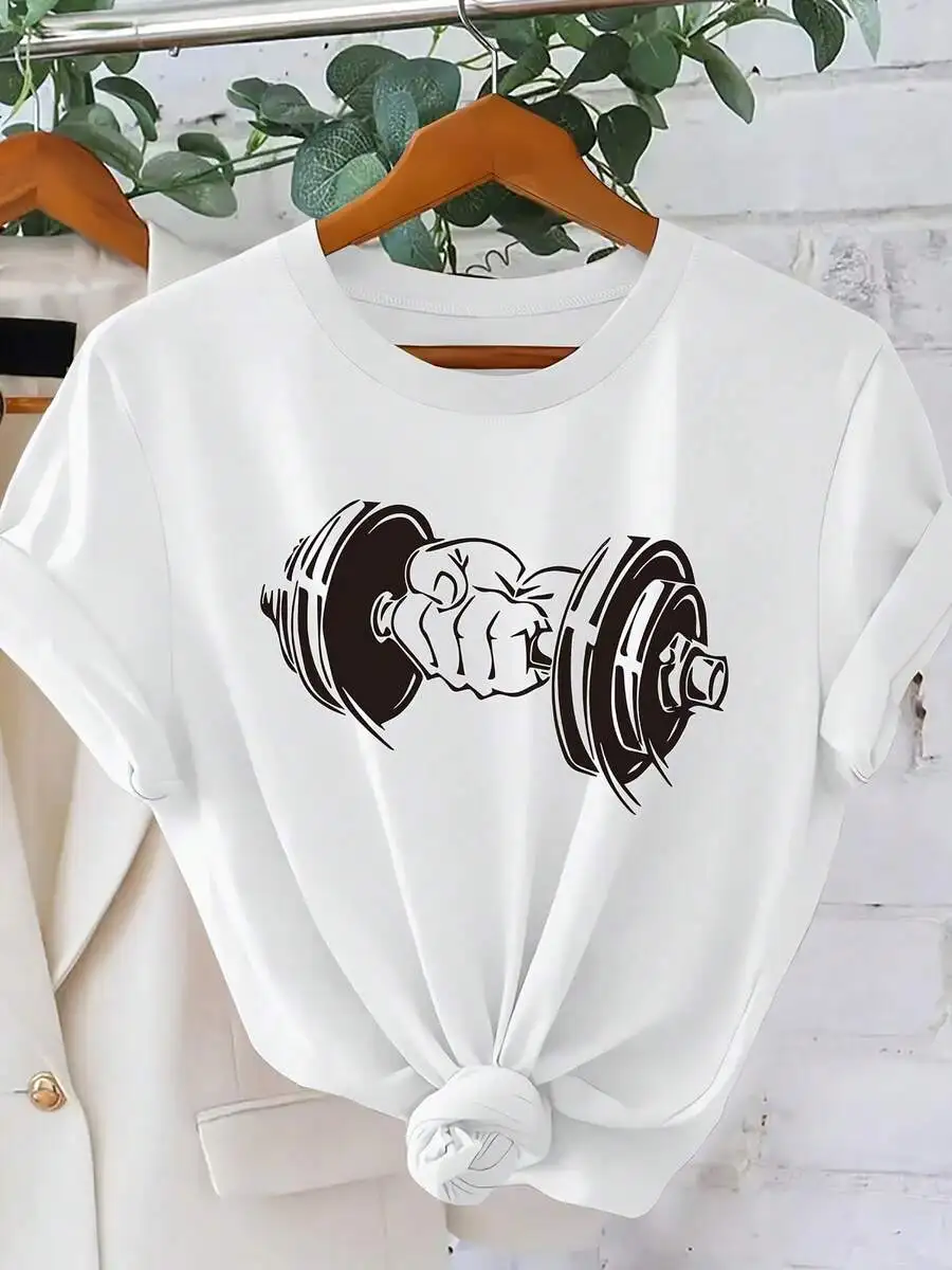

Womens Breathable Workout T-Shirt With Gym Print Round Neck Short Sleeve Tee For Gym Weightlifting Casual Wear