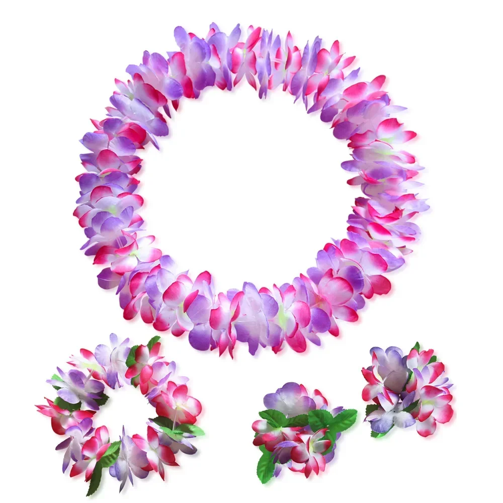 Hawaiian Leis Luau Tropical Headband Flower Crown Wreath Women Girls Necklace Bracelets Hair Band Party Halloween Christmas image 4