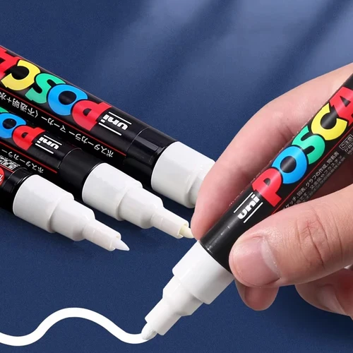Imagen 2 del producto Rotuladores japoneses UNI POSCA, bolígrafo acrílico blanco y negro para resaltar Graffiti PC-1M/3M/5M, suministros de arte para pintura al por mayor, 5 uds.