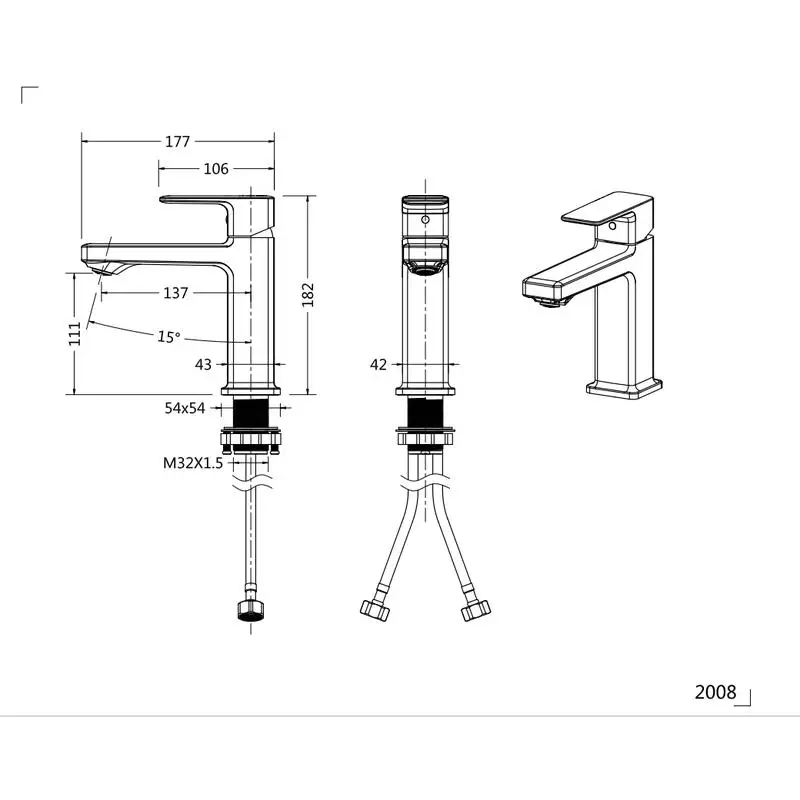 Смеситель для ванной комнаты Gun Grey с одним отверстием и 2 шлангами, смеситель для раковины для белья, современный дизайн, простая установка