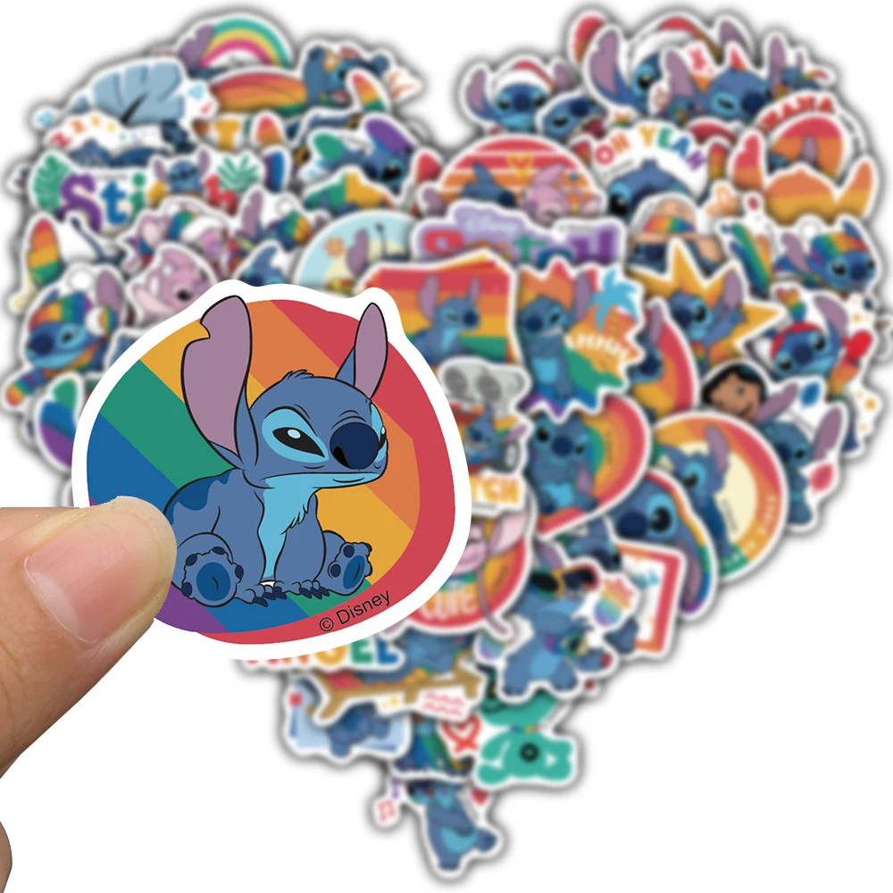 50/100PCS Cartoon Cute Disney Rainbow Stitch Sticker Aesthetic Luggage Skateboard Suitcase Laptop Personalize Bicycle Decals