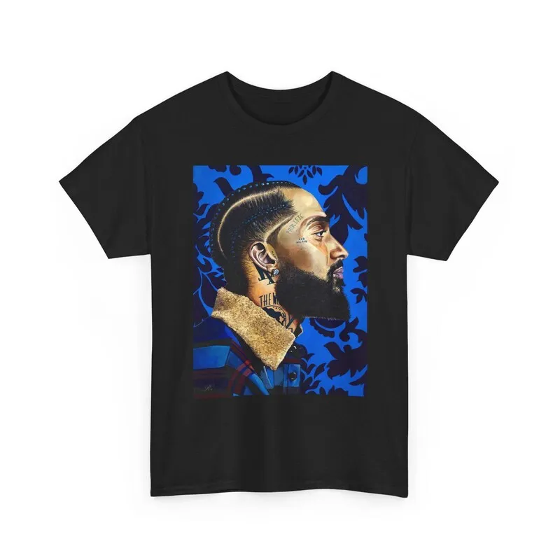 Crenshaw Rolling Sixties Legend Profile Portrait Graphic Tee ,Graphic Short Sleeve Crew Neck Cotton T-Shirt | Blue Patterned Art Print