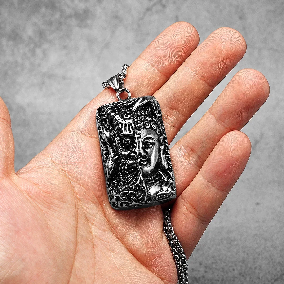 Buddhism Half Devil Half Buddha Amulet Men Necklaces Stainless Steel Pendant Chain Women Jewelry Cool Accessories Gift Wholesale