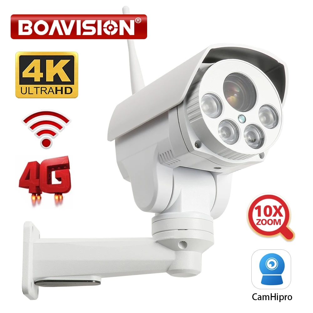 4K 8MP 5MP WIFI/4G Sim Card PTZ IP Camera Outdoor 5X / 10X Optical Zoom Auto Focus Lens Wireless CCTV Surveillance Camera