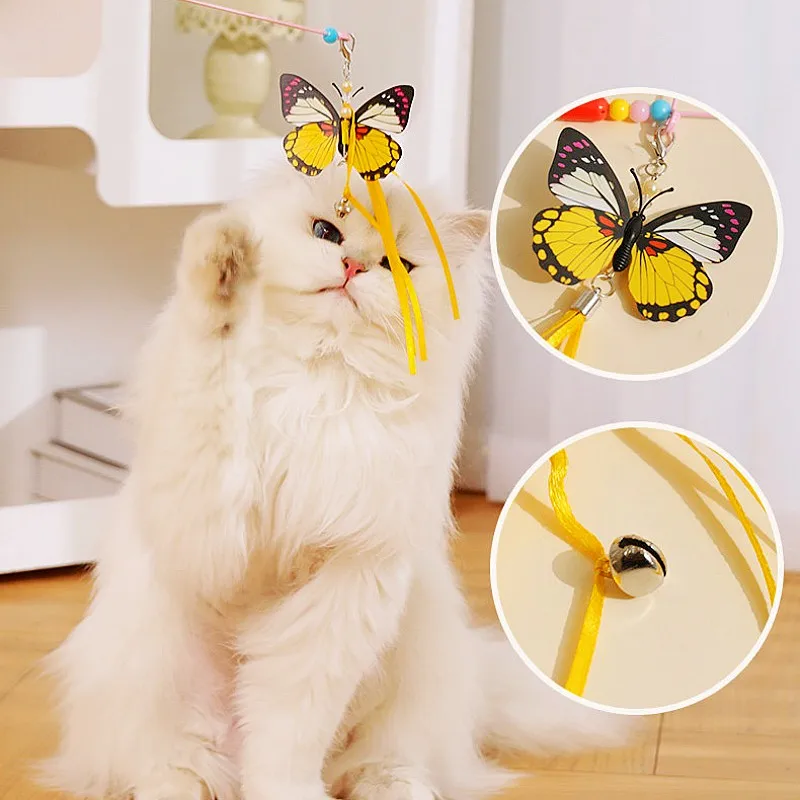 

Cat Toy Butterfly Cats Stick Toy Steel Wire Cat Toys Interactive with Bell Long Handle Tassel Teaser Toys for Cats Scratching