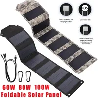 100W/80W/60W Foldable Solar Panel 5V USB Solar Folding Bag Power Charger for Cell Phone Outdoor Camping Power Bank Solar Plate