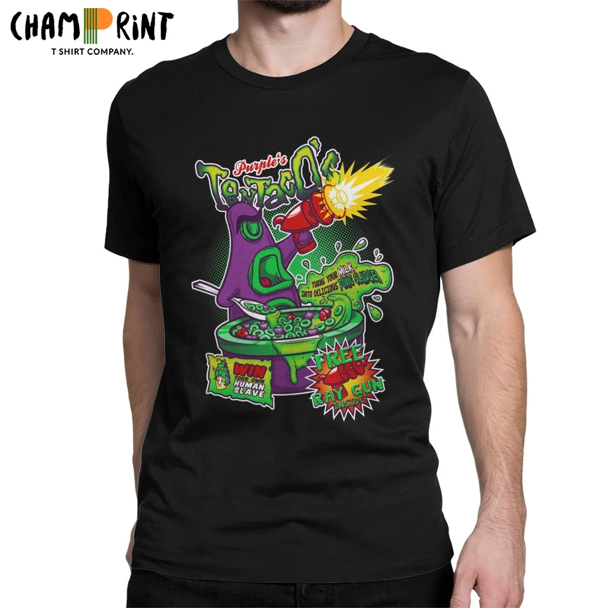 Purple's Tentaco's Day Of The Tentacle T Shirts for Men 100% Cotton Awesome T-Shirts Round Collar Game Lover Tees Tops Plus Size