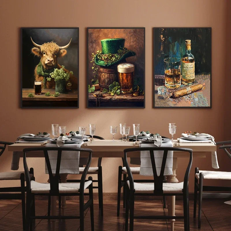 1PC frameless decorative art print,Vintage Whiskey Cigar Kitchen Bar Still Life Art Posters Prints Canvas Painting Wall Art HD P