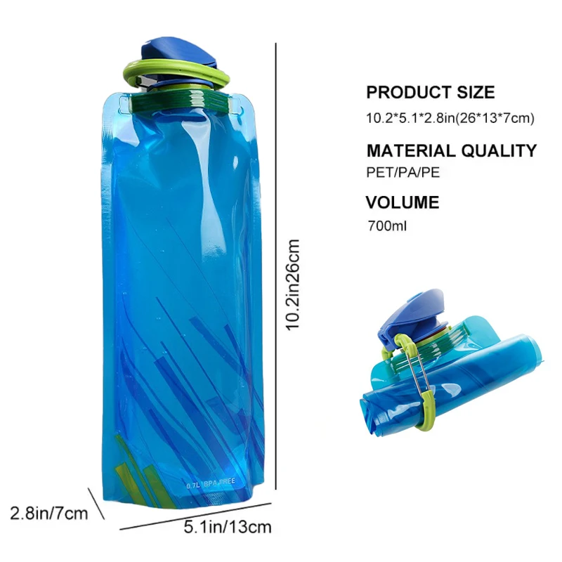 700ml Ultra-Light Foldable Water Bag, Portable Collapsible Hydration Pouch for Camping Hiking, Leak-Proof with Handle & Hook