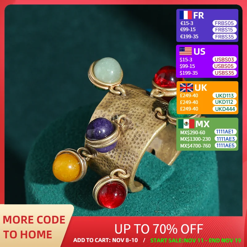 

Vintage Charm Ring With Stone Antique Gold Color Colorful Ball Natural Christmas Accessories Retro Birthday Gift 2025 New